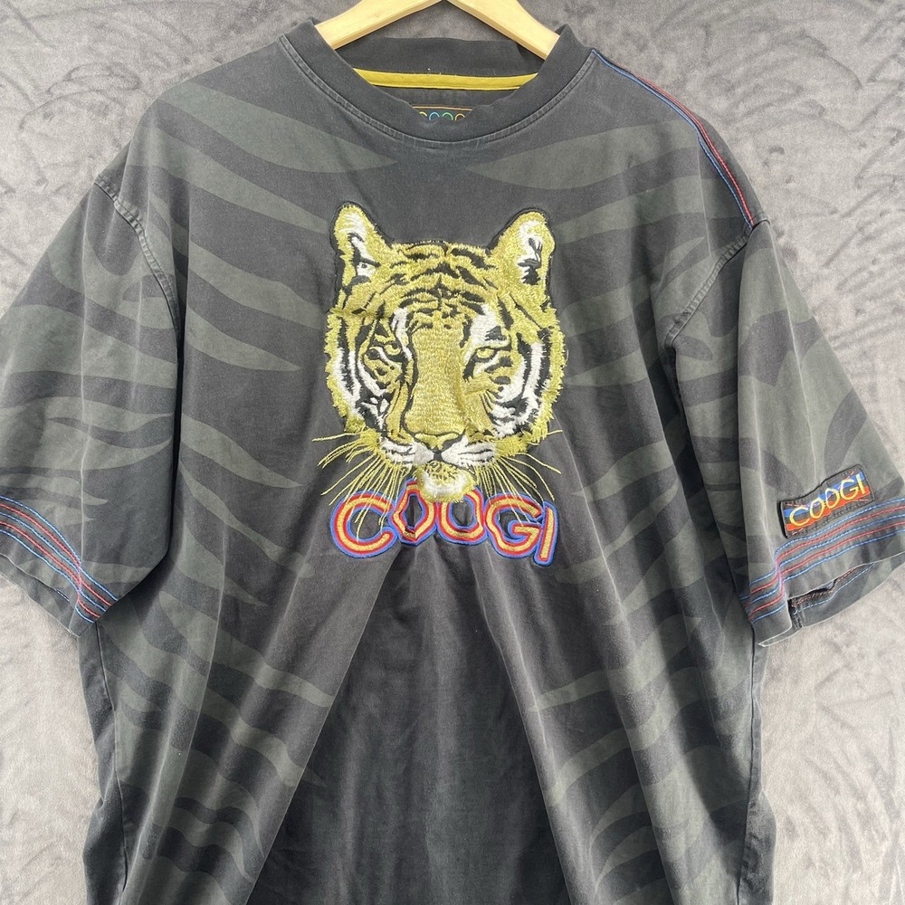 Vintage 2000 Y2K Coogi Black Tiger Embroidered T Shirt Men's 2XL Streetwear